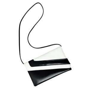 Vintage 80s Black & White Shoulder Bag Faux Leather Vegan Art Deco